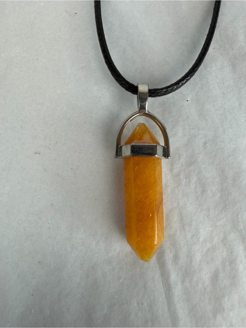 Yellow Agate Stone Crystal Point Pendant Stainless Steel Unisex